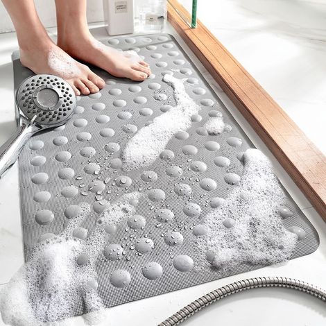 Alfombrilla de baño antideslizante, alfombrilla de ducha, alfombrilla de baño rectangular con ventosa (Color: Gris, Tamaño: 40 x 70 cm)