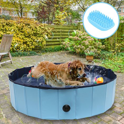 Jiubiaz Piscina pieghevole per cani in PVC antiscivolo, vasca per animali 120x30 cm, blu