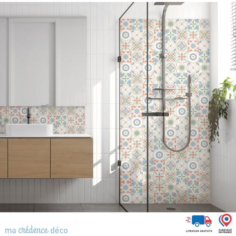Panneau de douche : Carreaux ciment et couleurs 2 - Alu composite - 100 - 245 (1/4)
