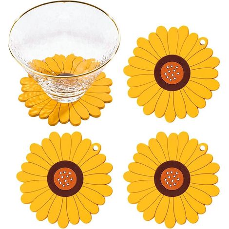 de dessous en forme tournesol pour café bureau protection table ou plantes d'intérieur Lot 4 verre silicone bois (1/4)