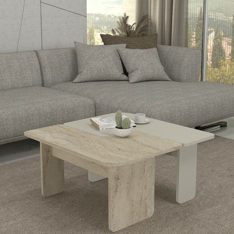 Tavolino Boneksbelt da Salotto in 2 Parti Componibili - Colore Arenaria / Travertino [en.casa]