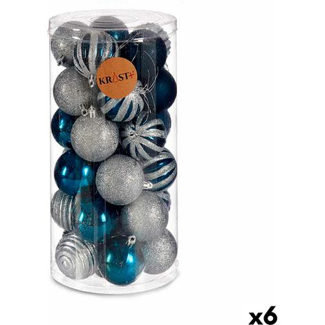 Weihnachtskugeln-Set Krist+ HM20087-061/003 Blau Silberfarben Kunststoff Ø 6 cm (6 Stück)