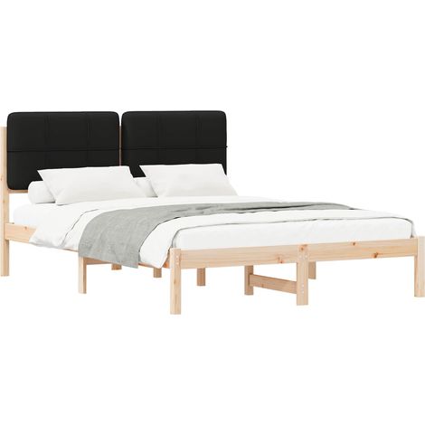 Lit double  Lit adulte  Cadre de lit avec tête de lit rembourrée Noir 160 x 200 cm