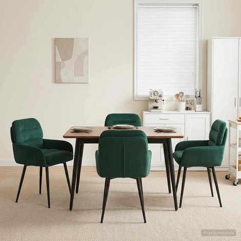 Lot de 4 chaises de salle à manger en velours vert foncé avec accoudoirs, 59 x 59,5 x 90 cm - PANGIVO (1/5)