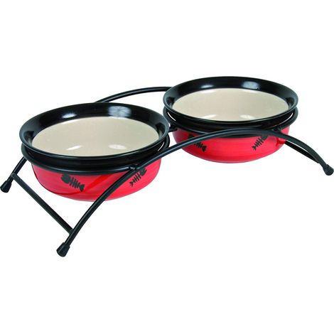 Set gamelles, en céramique/métal 2 × 0,3 L/ø 12 cm/26 × 7 × 14 cm, blanc/bleu-gris (1/2)