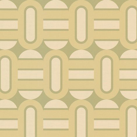 Retro wallpaper wall Profhome 395361 hot embossed non-woven wallpaper slightly textured with geometric shapes matt green olive green cream 4,5 m2
