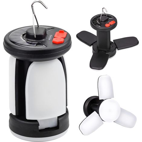 Lampe de camping solaire rechargeable USB, pliable, LED, portable, pour tente, éclairage d'urgence, randonnée-AquaForge