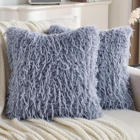 Lot De 2 Housse De Coussin 50x50, Housse Coussin De Fausse Fourrure De Peluche, Décoration Intérieure Simplecushion Covers, pour Maison Salon Chambre, Gris Bleu (1/5)