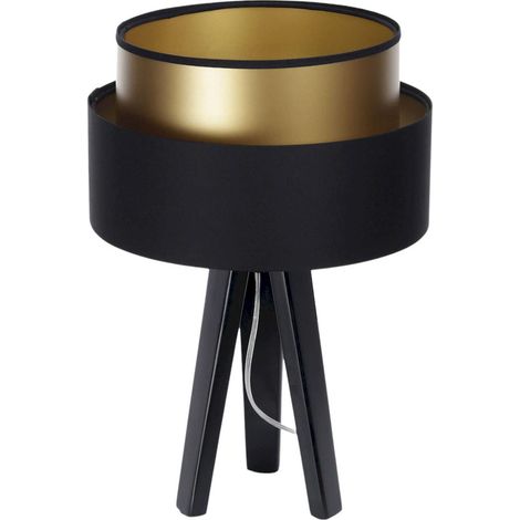 Lampe à poser élégante satin noir et or effet lumineux - Noir satiné avec intérieur doré (1/5)