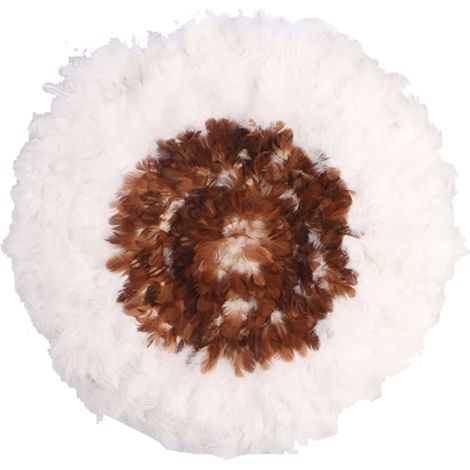 Décoration murale ronde 70 cm en plumes blanc et marron