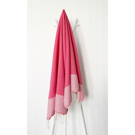 Fouta 100x200 Lilane fuchsia - 100% coton - finition franges