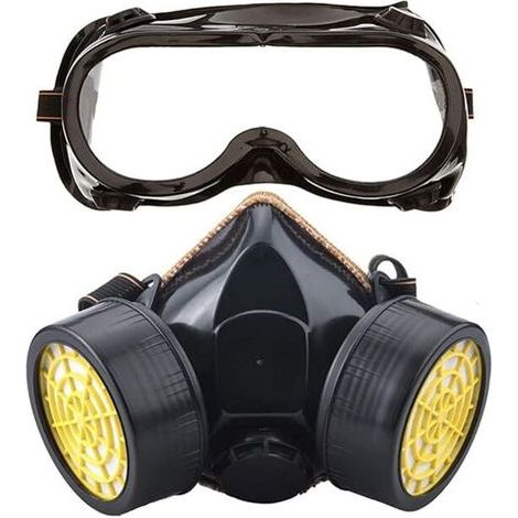 Masque Respiratoire, Kit Masque Protection Respiratoire Réutilisable, Anti Poussière, Anti Gaz Masque Chimique avec Lunettes de Protection pour Peinture Travaux, Bricolage Ponçage (1/5)