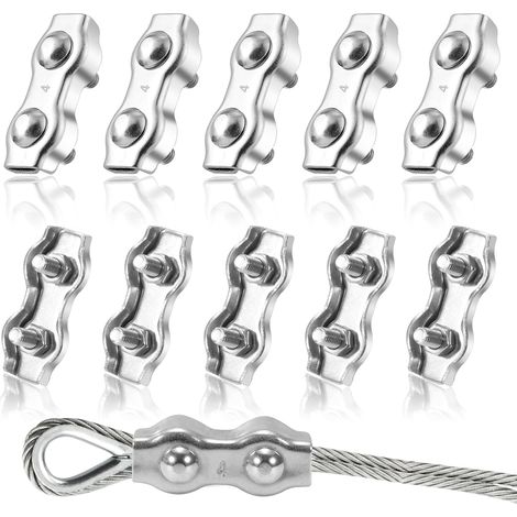 Fermacavi duplex M4 304 in acciaio inossidabile per cavi fissi da 4 mm, stendibiancheria, tende parasole, 8 pezzi (1/5)