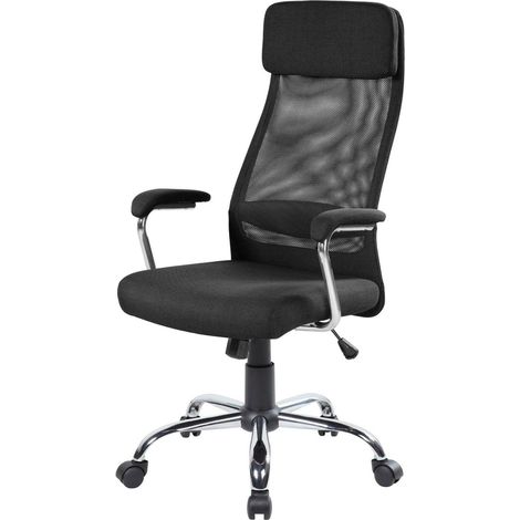 Dmora - Silla de oficina Daafjeaide, Sillón ejecutivo con reposabrazos, Silla de oficina ergonómica, 65x65h114/125 cm, Negro (1/3)