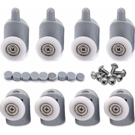 8x Galet ajustables Dual Rouleau Roulette Roue Porte Douche Salle de Bain 25mm (1/5)