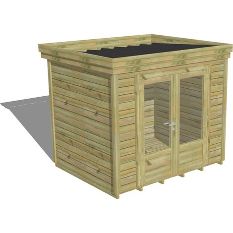 ABRI DE JARDIN bois Pin autoclave 27mm - 2,64x2,14m / 5,7m2 - Bac acier - Plancher bois