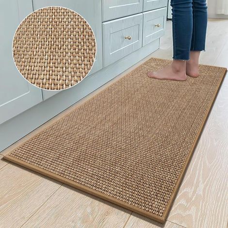 Tapis de Cuisine Devant ​Evier Antidérapant en Caoutchouc et Lavable, en Jute, Lin, 44 x 120cm (1/5)