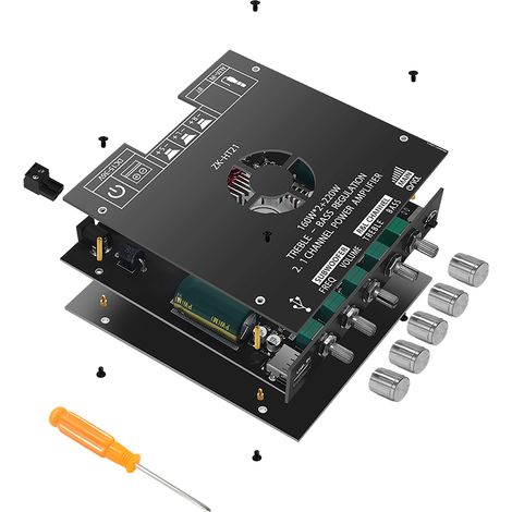 Carte amplificateur audio 2.1 canaux Bluetooth 5.0 module amp HiFi USB AUX 160Wx2 protection ventilateur TDA7498E ZK-HT21 (1/5)