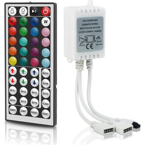 RGB-LED-Controller mit 1 Controller, 2 Ausgängen, 44-Tasten-IR-Empfänger, für 5050- und 3528-LED-Streifen, für den Innenbereich (1/5)