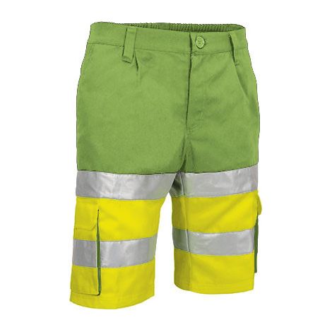 Bermuda de trabajo bicolor multibolsillos de Alta Visibilidad BRANDON S Amarillo fluor / Verde manzana (1/3)