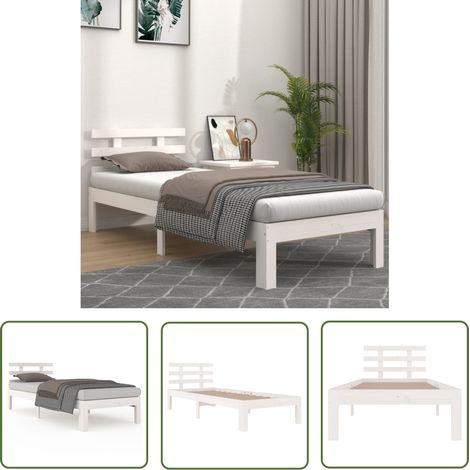 The Living Store Massivholzbett Weiß 75x190 cm - Holzbett - Massivholzbette - Kiefernbett - Weißes Bett - Einzelbett (1/5)