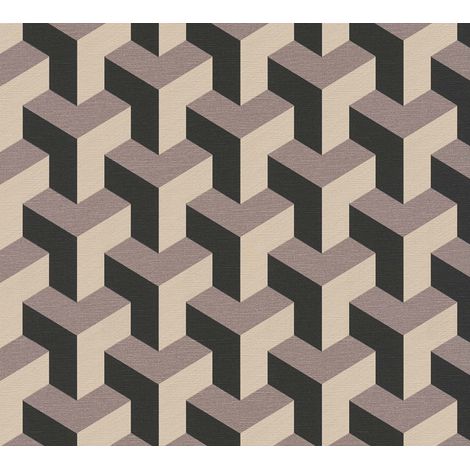 Papier peint graphique moderne, cubes gris crème noir, salon, hôtel, 781501 (1/4)