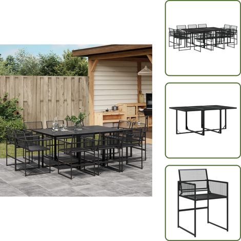 Ratán sintético - vidaXL Set de comedor de jardín 11 pzas ratán sintético negro - Muebles de exterior