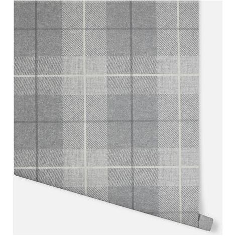 Grey Country Tartan Wallpaper Checked Textured Hessian Paste Wall Vinyl Arthouse (1/5)