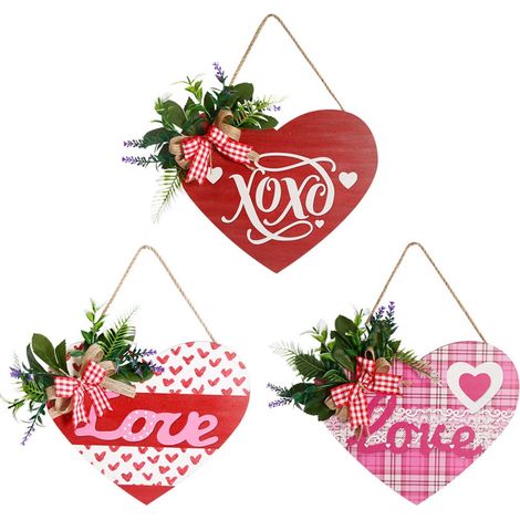 Plaque En Bois - Forme Coeur - Décoration Porte Mur Fenêtre - Pour Saint-Valentin Mariage Anniversaire - 3 Pièces (1/5)
