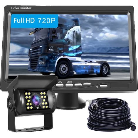 Moniteur de voiture, écran LCD de 7 pouces, résolution 800 x 480, alimentation DC 12V - 24V, étanche IP67, compatible avec 2 caméras (1/5)