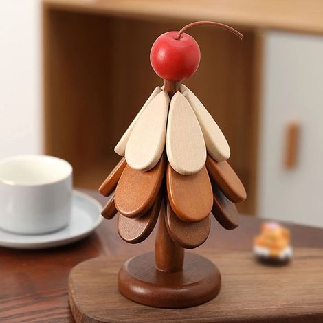 Trivet En Bois - Support Thermorésistant Pour Casseroles Et Poêles - Design Arbre Pliable - Sous-Plat De Table - Décoration De Cuisine - Taille S (1/3)