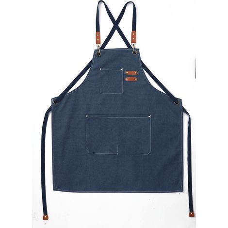 (Marineblau) Küchenschürze für Herren aus Segeltuch mit 3 Taschen, wasserdichte und verstellbare Schürze für Grill, Restaurant, Garten, Schreiner, 78 x 68 cm