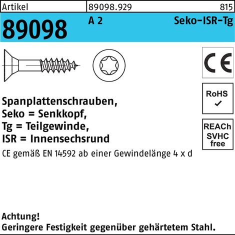 Vis pour panneaux d'aggloméré R 89098 SEKO ISR TG 8x 140-T40 A 2 50 pièces
