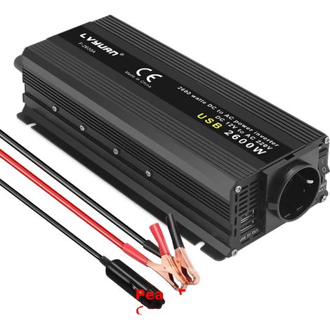 Inversor de potencia, onda sinusoidal modificada, dos puertos USB, 12V 2600W UE, 220-240V CA, 12V CA (1/2)