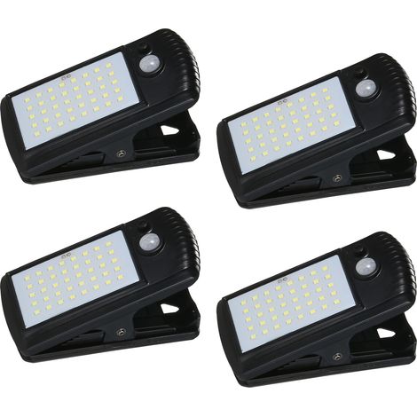 Lot de 4 lampes solaires extérieures à pince 40 LED détecteur de mouvement étanche IP65 pour clôture terrasse mur garage cour (1/4)
