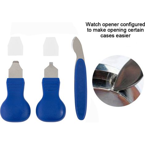 3-piece watch case opening tool set, battery replacement tool, repair tool set, 2 blue tools, 1 blue tool--DTEKGAZ
