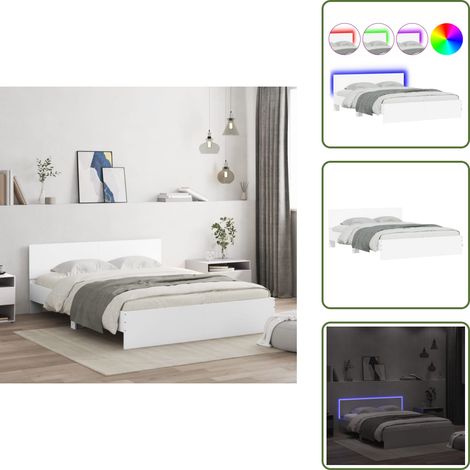 Cadre de lit avec LED sans matelas blanc 160x200 cm - Lit Double - Cadre De Lit - Éclairage LED - Bois D'ingénierie - Design Moderne (1/5)