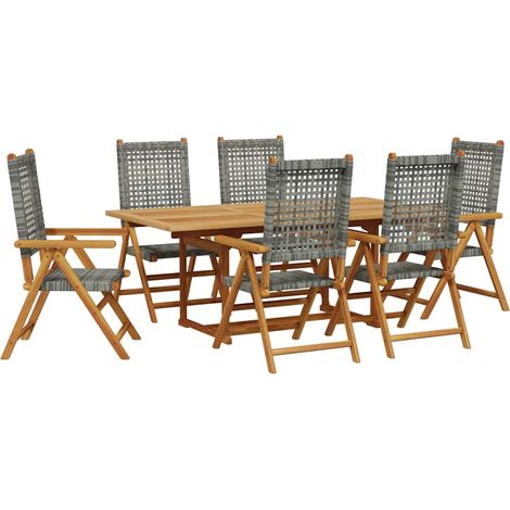 Maison Exclusive - 7dílný zahradní jídelní set šedý polyratan a masivní dřevo (1/5)