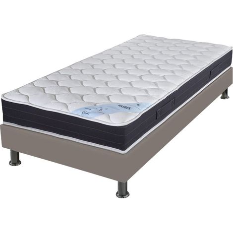 Matelas et sommier 80x190 Ressorts - Rubis - Soutien très ferme - Simili taupe (1/5)