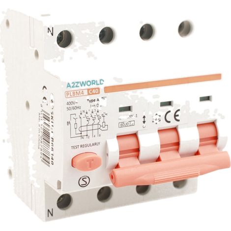 RCBO Interruttore Magnetotermico Differenziale Tipo A Curva C 3P+N 4M 6000A 30mA C40A AC 400V IP20 IEC61009-1 PL8M4 (1/5)
