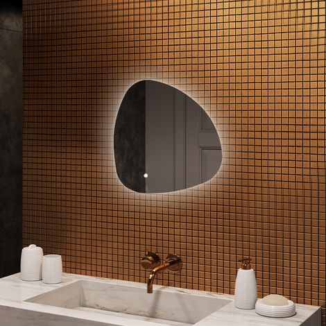 Artforma Miroir de salle de bain avec éclairage, 54x54, Interrupteur tactile, LED Dual, Miroir Irrégulier (1/4)