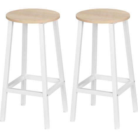 Tabourets de bar blanc et bois lot de 2 hauteur 65 cm avec repose-pieds