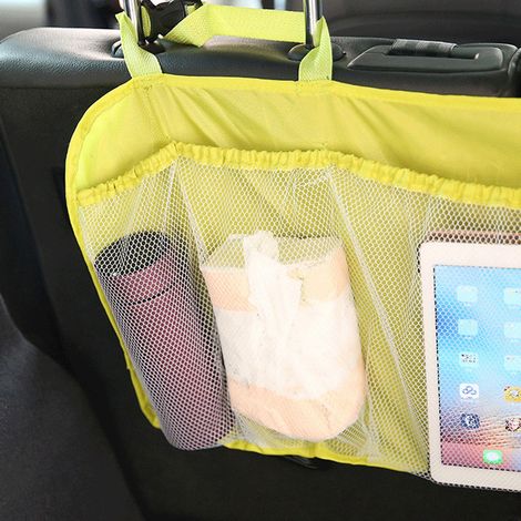 Organisateur de voiture durable pour coffre arrière, siège arrière, filet à cordon élastique avec poches de rangement (jaune) (1/5)