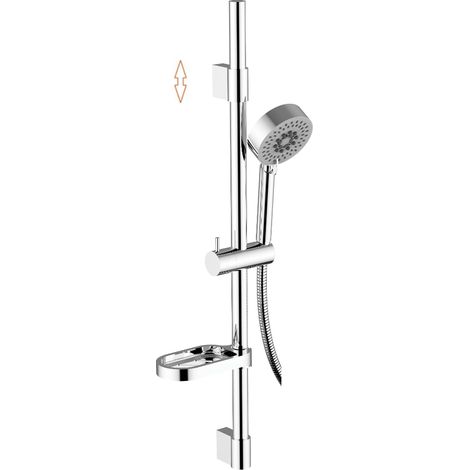 Schläfer 1317200  Set Saliscendi Doccia con Soffione in Acciao Inox, Asta Doccia Regolabile 40-62cm, Doccetta a 5 Getti con Sistema Anticalcare Cromato, Flessibile Doccia e Portasapone Incluso (1/5)