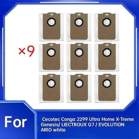 Lot de 9 sacs à poussière pour aspirateur Cecotec Conga 2299 Ultra Home X-Treme Genesis/ LIECTROUX G7 / EVOLUTION AIRO White Sweeper (1/5)