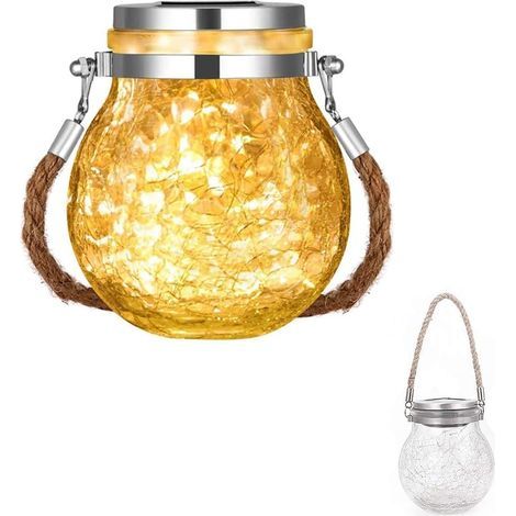 Jardin de Lumières Solaires,Lumière Solaire Suspendue,Lumières Suspendues de Fissure,Lumières Solaires de Pot de Verre Suspendu,Lanterne en Verre Imperméable Extérieure,pour Patio,Gazebo à la Maison (1/5)