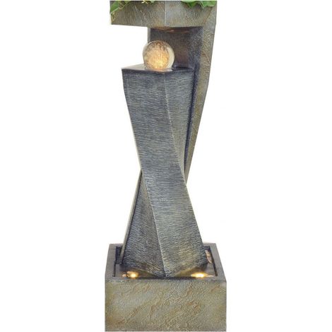 Granimex Flower Twister Polystone mit 12 cm Glaskugel Wassersäule mit Pumpe und LED-Beleuchtung Wass