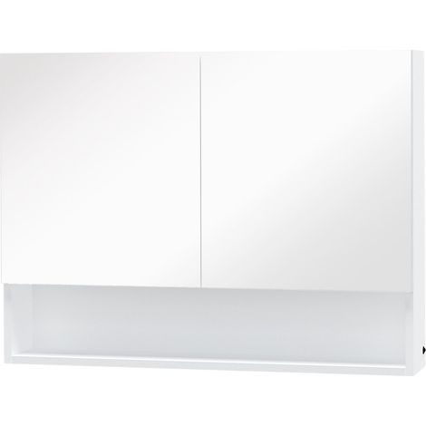 Armoire de toilette murale avec miroir, éclairage LED, étagère ouverte et étagère intérieure, 80 x 15 x 60 cm (1/5)