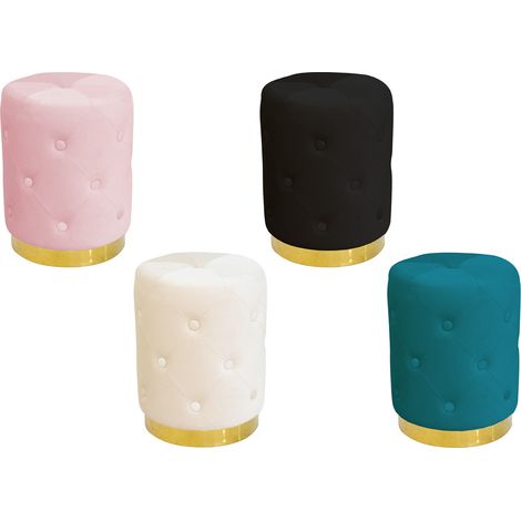 Pouf Salotto/Camera Rotondo Imbottito Modello Velvet Chic Tinta Unita, misuraPoufcoloreCipria (1/5)