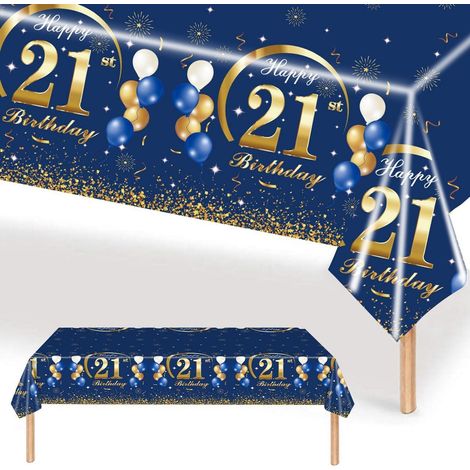 Geburtstagstischdecke 21. Geburtstag, rechteckig, wasserdicht, 137x274 cm, Marineblau